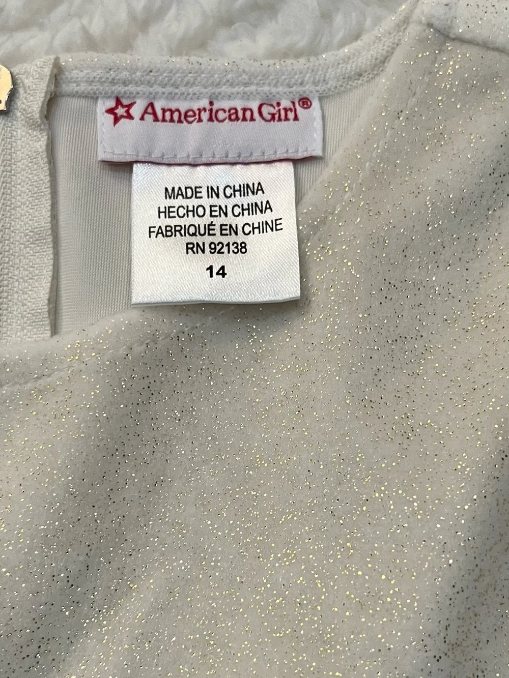 American Girl White & Gold Star Tulle Dress with Brown Glitter Belt